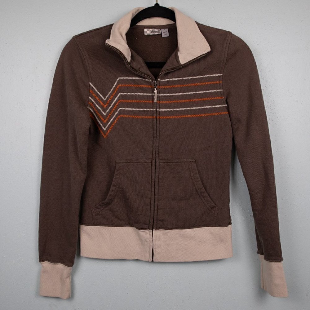 Y2K Vans brown embroidered zip up jacket-S